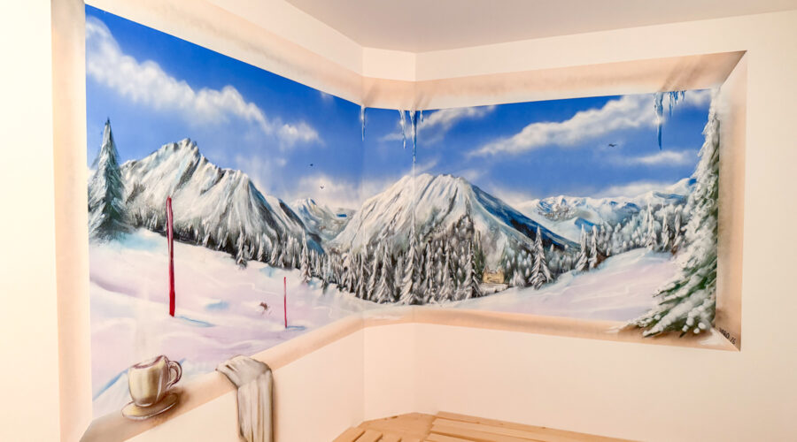 Fenetre sur le Catogne dans la pièce du sauna à Champex-lac
